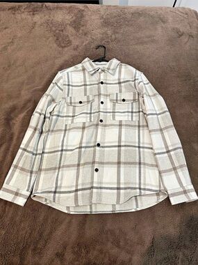 Plaid Button Down Shirt in White & Gray Like New